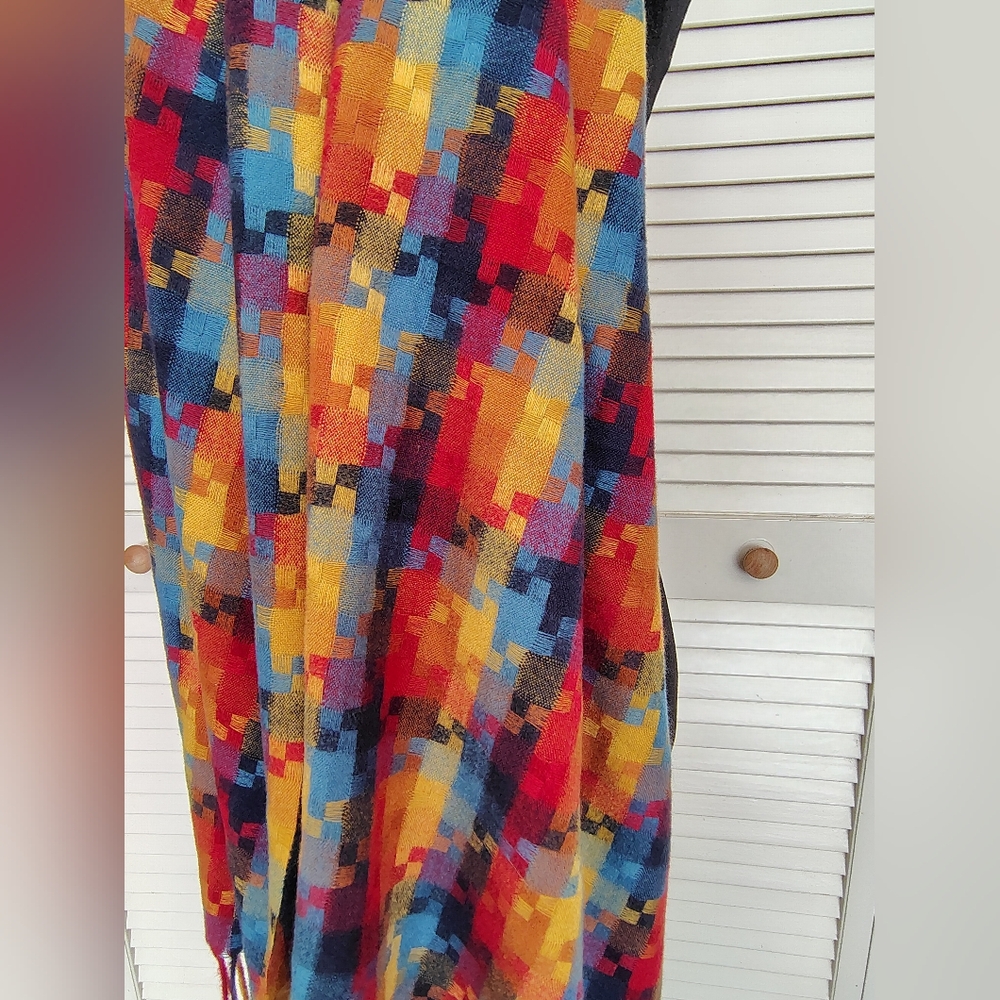 Multicolor Wool Blend Scarf – Vibrant Patchwork Style OS – Like New - Picture 3 of 8